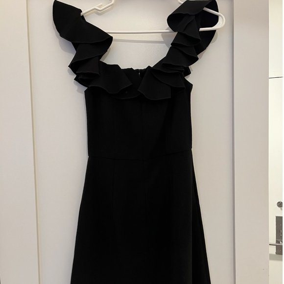 Black Whisper Light Off the Shoulder Ruffle Minidress - Picture 5 of 5